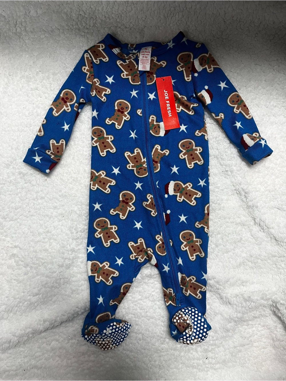 4/25$ Joe Fresh Blue Gingerbread Print Footed One-Piece